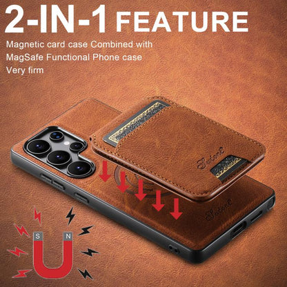 For Samsung Galaxy S25 5G Suteni H16 Litchi Texture Leather Detachable Wallet Back Phone Case(Khaki) - Galaxy S25 5G Cases by Suteni | Online Shopping UK | buy2fix