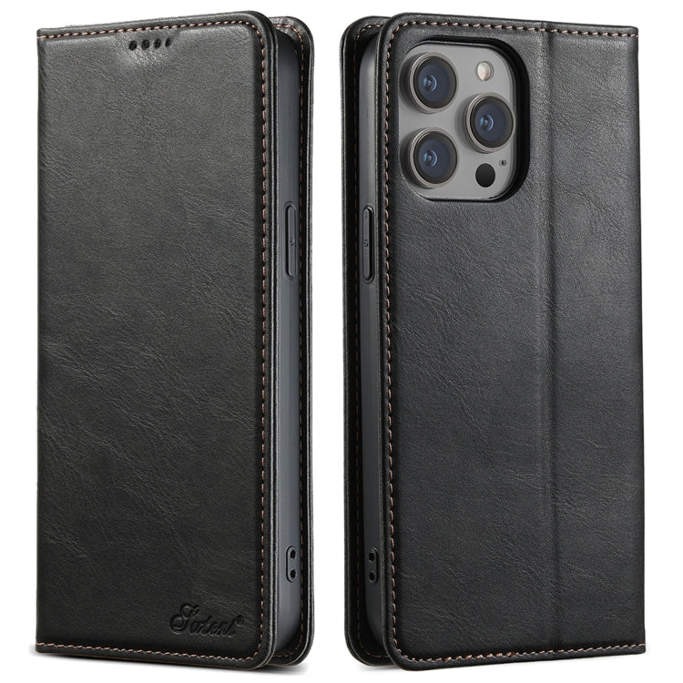 For iPhone 15 Pro Suteni J02 Oil Wax Wallet Leather Phone Case(Black) - iPhone 15 Pro Cases by Suteni | Online Shopping UK | buy2fix