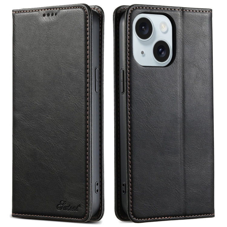 For iPhone 15 Plus Suteni J02 Oil Wax Wallet Leather Phone Case(Black) - iPhone 15 Plus Cases by Suteni | Online Shopping UK | buy2fix