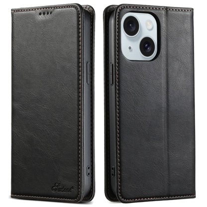 For iPhone 15 Plus Suteni J02 Oil Wax Wallet Leather Phone Case(Black) - iPhone 15 Plus Cases by Suteni | Online Shopping UK | buy2fix