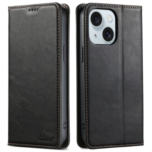 For iPhone 15 Plus Suteni J02 Oil Wax Wallet Leather Phone Case(Black) - iPhone 15 Plus Cases by Suteni | Online Shopping UK | buy2fix