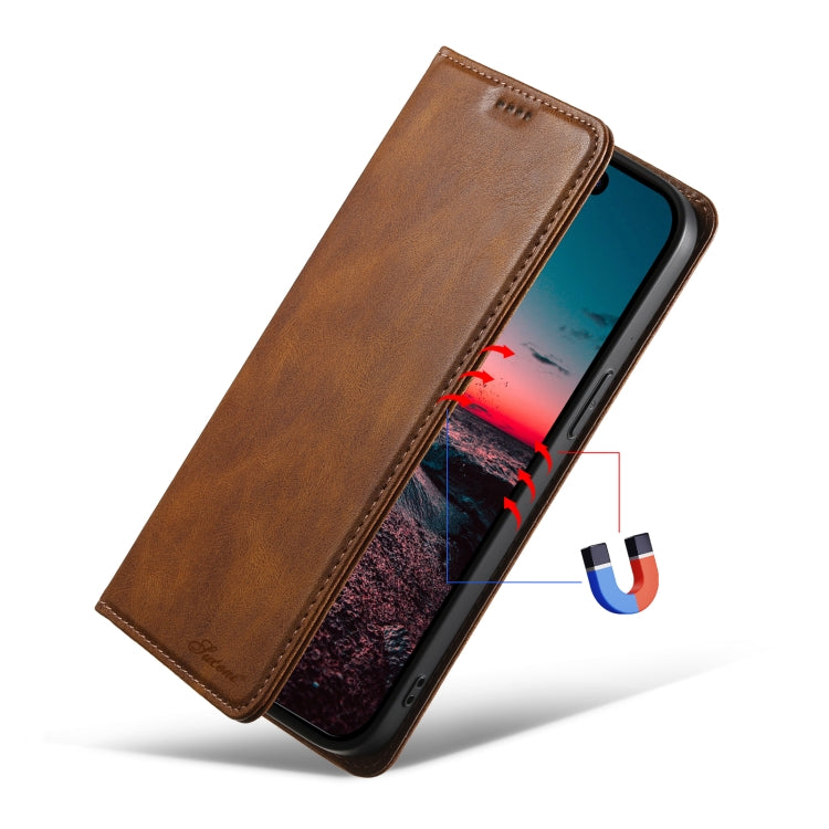 For iPhone 15 Plus Suteni J02 Oil Wax Wallet Leather Phone Case(Brown) - iPhone 15 Plus Cases by Suteni | Online Shopping UK | buy2fix