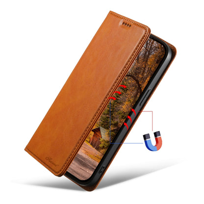 For iPhone 15 Plus Suteni J02 Oil Wax Wallet Leather Phone Case(Khaki) - iPhone 15 Plus Cases by Suteni | Online Shopping UK | buy2fix