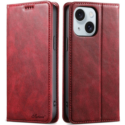 For iPhone 15 Suteni J02 Oil Wax Wallet Leather Phone Case(Red) - iPhone 15 Cases by Suteni | Online Shopping UK | buy2fix