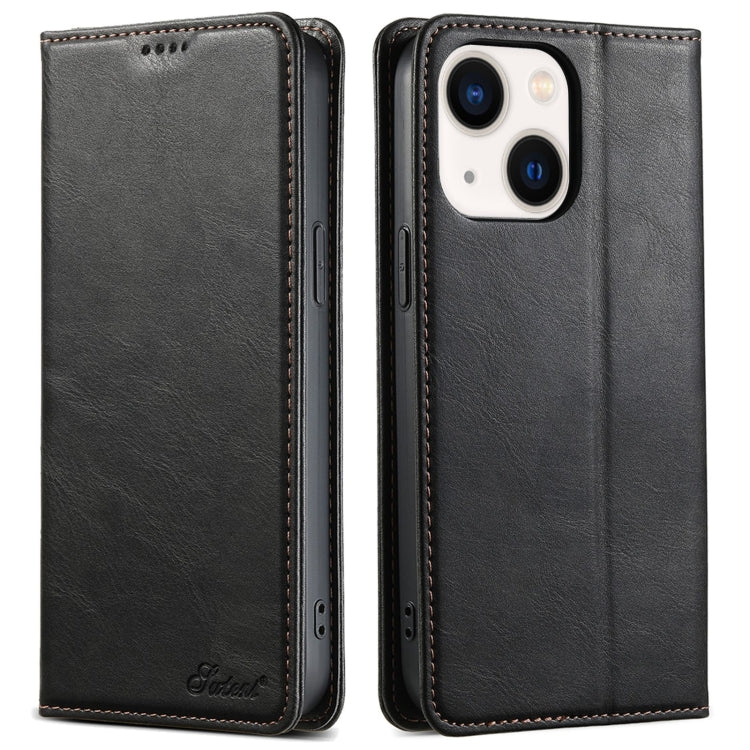 For iPhone 14 Plus Suteni J02 Oil Wax Wallet Leather Phone Case(Black) - iPhone 14 Plus Cases by Suteni | Online Shopping UK | buy2fix