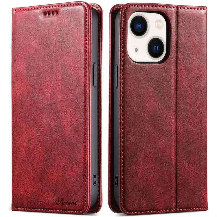 For iPhone 14 Plus Suteni J02 Oil Wax Wallet Leather Phone Case(Red) - iPhone 14 Plus Cases by Suteni | Online Shopping UK | buy2fix