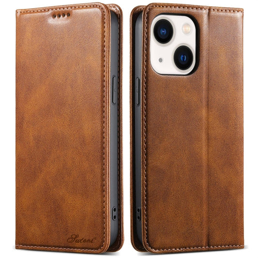 For iPhone 13 Suteni J02 Oil Wax Wallet Leather Phone Case(Brown) - iPhone 13 Cases by Suteni | Online Shopping UK | buy2fix
