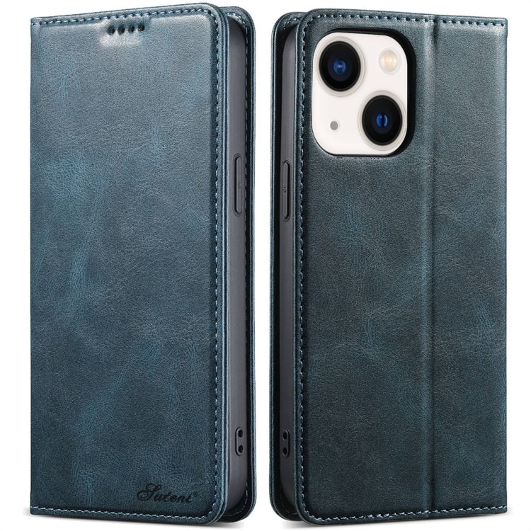 For iPhone 13 Suteni J02 Oil Wax Wallet Leather Phone Case(Blue) - iPhone 13 Cases by Suteni | Online Shopping UK | buy2fix
