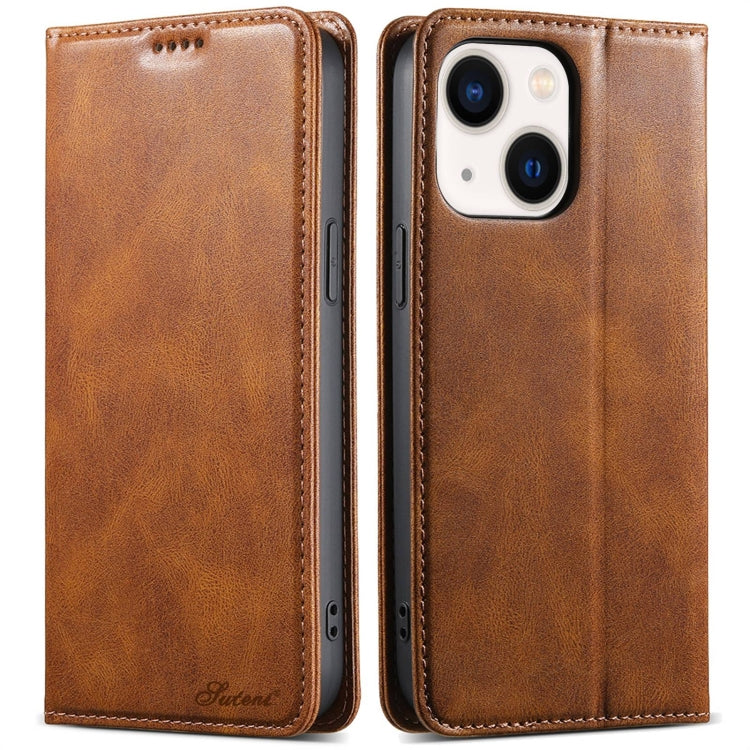 For iPhone 14 Suteni J02 Oil Wax Wallet Leather Phone Case(Brown) - iPhone 14 Cases by Suteni | Online Shopping UK | buy2fix