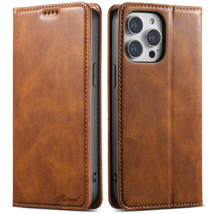 For iPhone 14 Pro Suteni J02 Oil Wax Wallet Leather Phone Case(Brown) - iPhone 14 Pro Cases by Suteni | Online Shopping UK | buy2fix