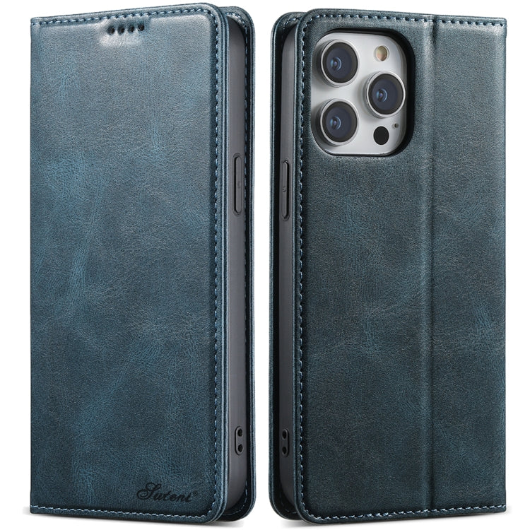 For iPhone 14 Pro Suteni J02 Oil Wax Wallet Leather Phone Case(Blue) - iPhone 14 Pro Cases by Suteni | Online Shopping UK | buy2fix