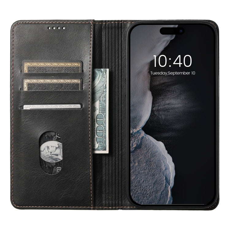 For iPhone 14 Pro Max Suteni J02 Oil Wax Wallet Leather Phone Case(Black) - iPhone 14 Pro Max Cases by Suteni | Online Shopping UK | buy2fix
