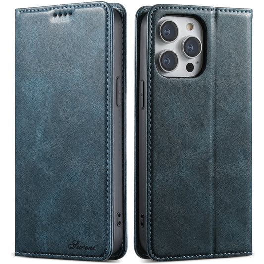 For iPhone 14 Pro Max Suteni J02 Oil Wax Wallet Leather Phone Case(Blue) - iPhone 14 Pro Max Cases by Suteni | Online Shopping UK | buy2fix