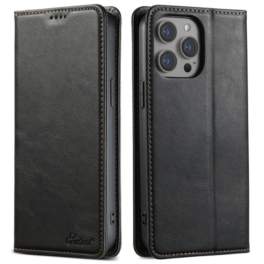 For iPhone 12 / 12 Pro Suteni J02 Oil Wax Wallet Leather Phone Case(Black) - iPhone 12 / 12 Pro Cases by Suteni | Online Shopping UK | buy2fix