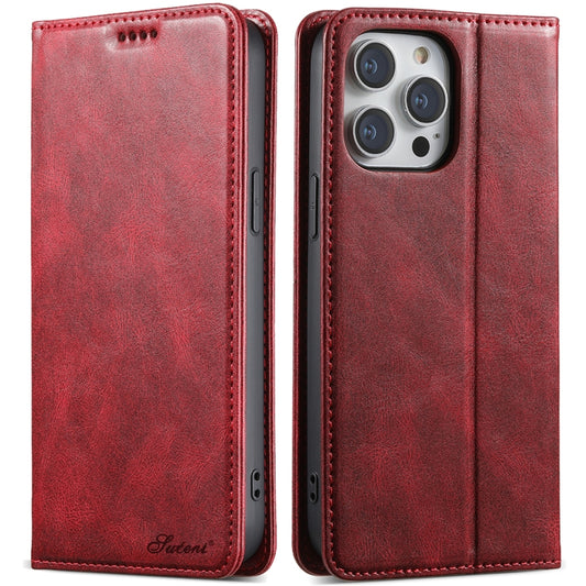 For iPhone 12 / 12 Pro Suteni J02 Oil Wax Wallet Leather Phone Case(Red) - iPhone 12 / 12 Pro Cases by Suteni | Online Shopping UK | buy2fix