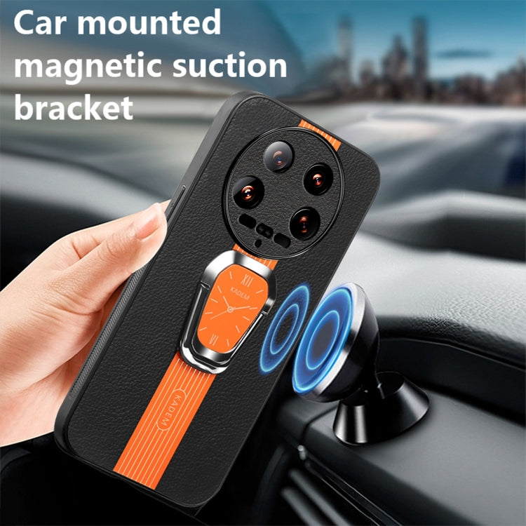 For Xiaomi 14 Ultra Magnetic Litchi Leather Back Phone Case with Holder(Orange) - 14 Ultra Cases by buy2fix | Online Shopping UK | buy2fix