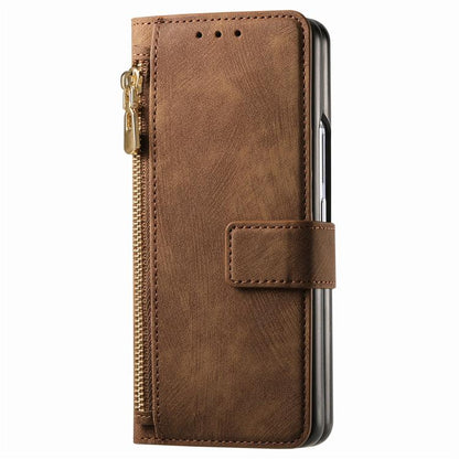 For Samsung Galaxy Z Fold5 5G Retro MagSafe Magnetic Zipper Wallet Leather Phone Case(Brown) by buy2fix