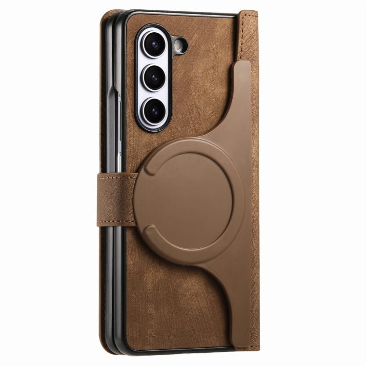 For Samsung Galaxy Z Fold5 5G Retro MagSafe Magnetic Zipper Wallet Leather Phone Case(Brown) by buy2fix