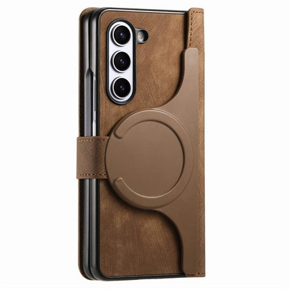 For Samsung Galaxy Z Fold5 5G Retro MagSafe Magnetic Zipper Wallet Leather Phone Case(Brown) by buy2fix