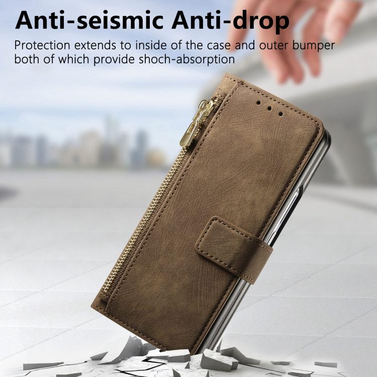 For Samsung Galaxy Z Fold5 5G Retro MagSafe Magnetic Zipper Wallet Leather Phone Case(Brown) by buy2fix