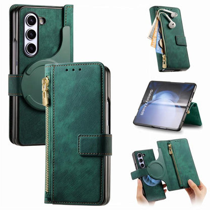 For Samsung Galaxy Z Fold5 5G Retro MagSafe Magnetic Zipper Wallet Leather Phone Case(Green) by buy2fix