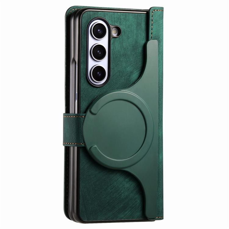 For Samsung Galaxy Z Fold5 5G Retro MagSafe Magnetic Zipper Wallet Leather Phone Case(Green) by buy2fix