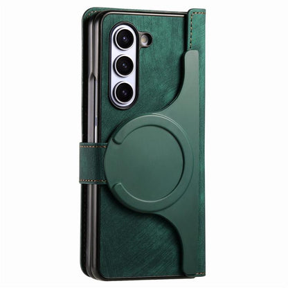 For Samsung Galaxy Z Fold5 5G Retro MagSafe Magnetic Zipper Wallet Leather Phone Case(Green) by buy2fix