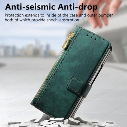For Samsung Galaxy Z Fold5 5G Retro MagSafe Magnetic Zipper Wallet Leather Phone Case(Green) by buy2fix
