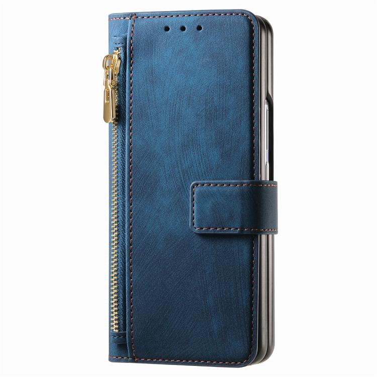 For Samsung Galaxy Z Fold5 5G Retro MagSafe Magnetic Zipper Wallet Leather Phone Case(Blue) by buy2fix