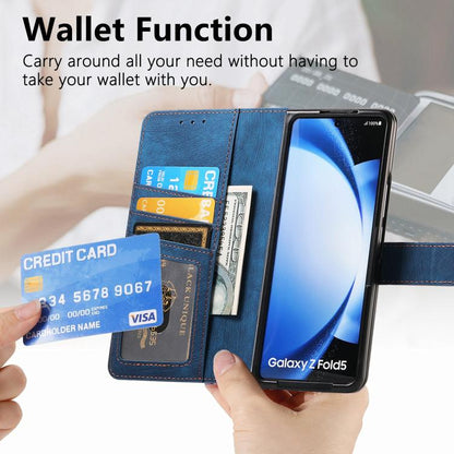 For Samsung Galaxy Z Fold5 5G Retro MagSafe Magnetic Zipper Wallet Leather Phone Case(Blue) by buy2fix