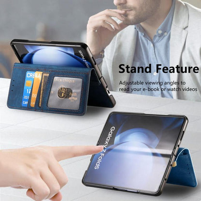 For Samsung Galaxy Z Fold5 5G Retro MagSafe Magnetic Zipper Wallet Leather Phone Case(Blue) by buy2fix