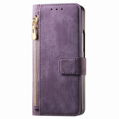 For Samsung Galaxy Z Fold5 5G Retro MagSafe Magnetic Zipper Wallet Leather Phone Case(Purple) by buy2fix