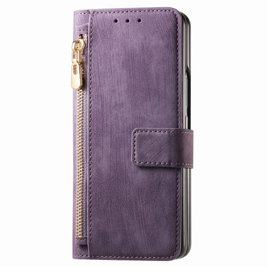 For Samsung Galaxy Z Fold5 5G Retro MagSafe Magnetic Zipper Wallet Leather Phone Case(Purple) by buy2fix