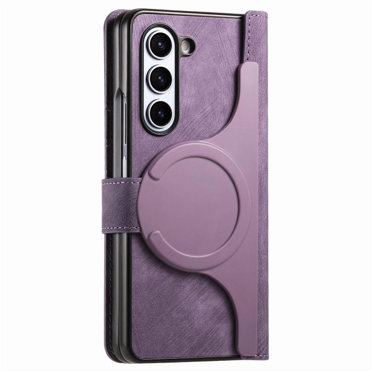 For Samsung Galaxy Z Fold5 5G Retro MagSafe Magnetic Zipper Wallet Leather Phone Case(Purple) by buy2fix