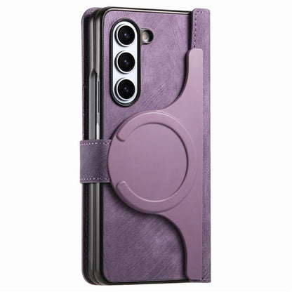For Samsung Galaxy Z Fold5 5G Retro MagSafe Magnetic Zipper Wallet Leather Phone Case(Purple) by buy2fix