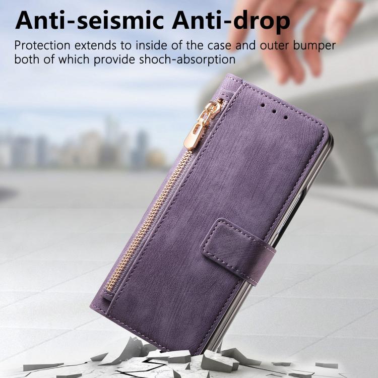 For Samsung Galaxy Z Fold5 5G Retro MagSafe Magnetic Zipper Wallet Leather Phone Case(Purple) by buy2fix