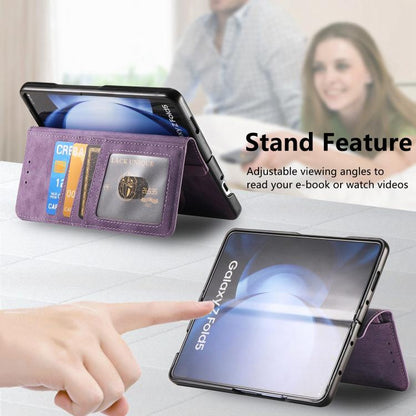 For Samsung Galaxy Z Fold5 5G Retro MagSafe Magnetic Zipper Wallet Leather Phone Case(Purple) by buy2fix