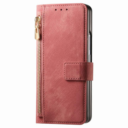 For Samsung Galaxy Z Fold5 5G Retro MagSafe Magnetic Zipper Wallet Leather Phone Case(Pink) by buy2fix