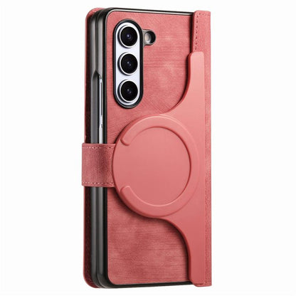 For Samsung Galaxy Z Fold5 5G Retro MagSafe Magnetic Zipper Wallet Leather Phone Case(Pink) by buy2fix