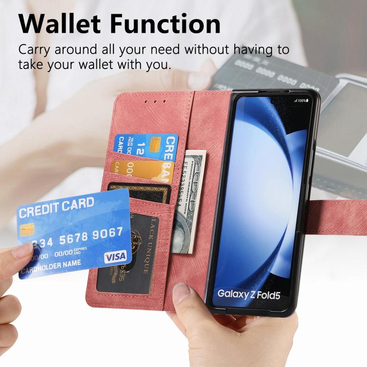 For Samsung Galaxy Z Fold5 5G Retro MagSafe Magnetic Zipper Wallet Leather Phone Case(Pink) by buy2fix