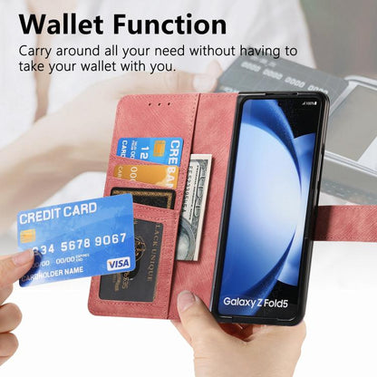 For Samsung Galaxy Z Fold5 5G Retro MagSafe Magnetic Zipper Wallet Leather Phone Case(Pink) by buy2fix