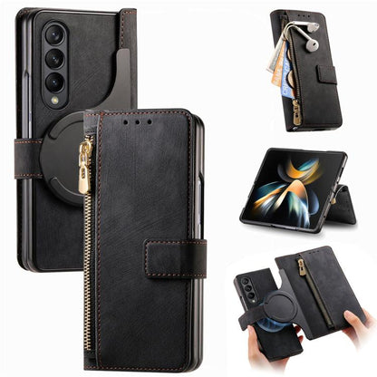 For Samsung Galaxy Z Fold4 Retro MagSafe Magnetic Zipper Wallet Leather Phone Case(Black) by buy2fix