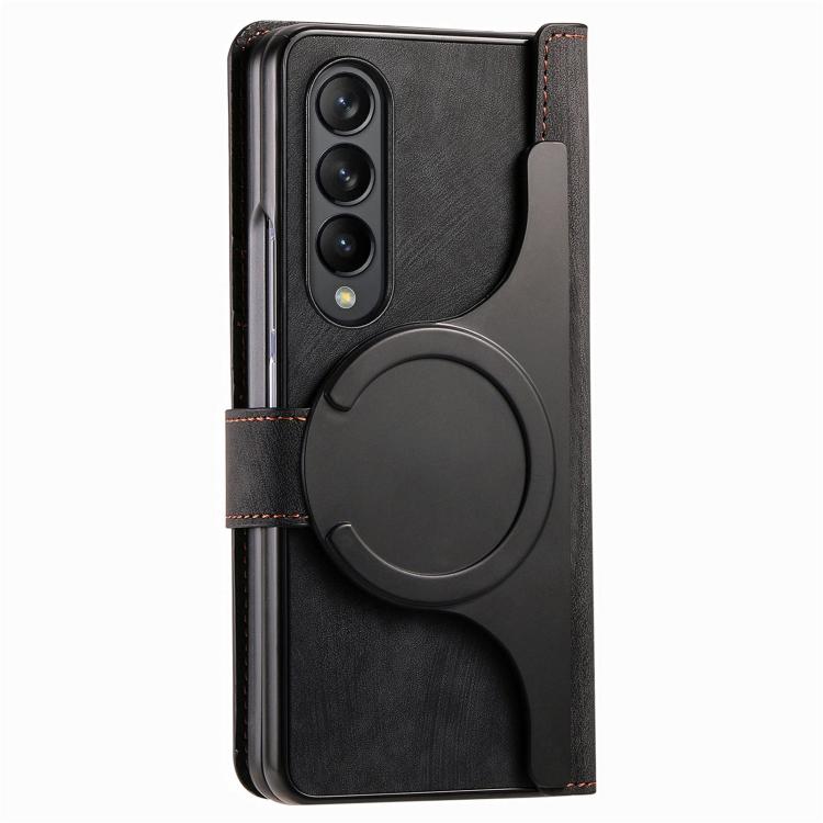 For Samsung Galaxy Z Fold4 Retro MagSafe Magnetic Zipper Wallet Leather Phone Case(Black) by buy2fix