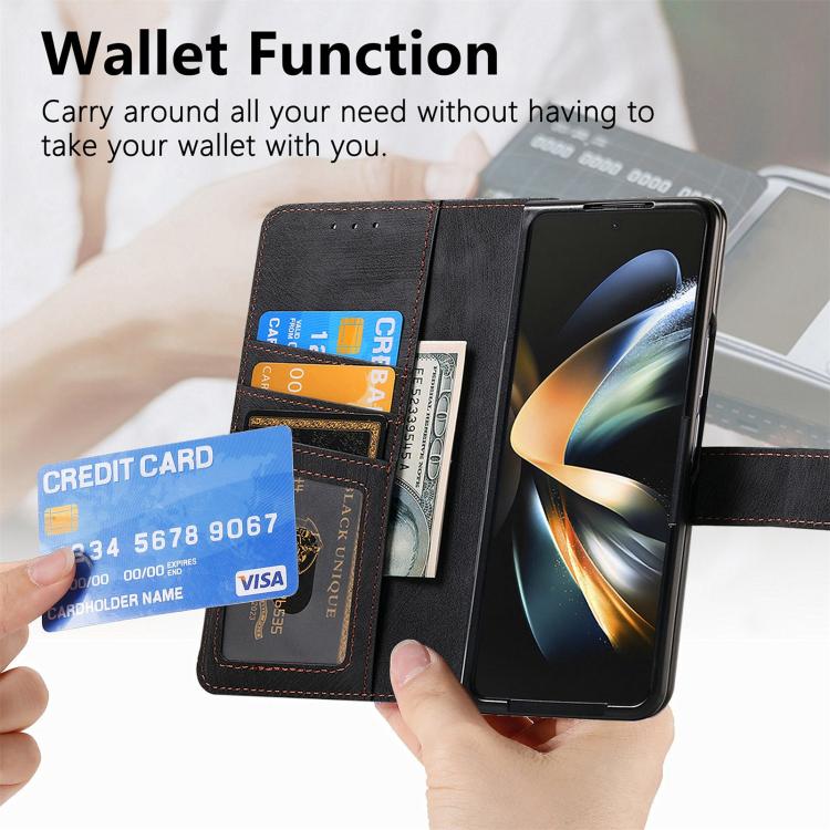 For Samsung Galaxy Z Fold4 Retro MagSafe Magnetic Zipper Wallet Leather Phone Case(Black) by buy2fix