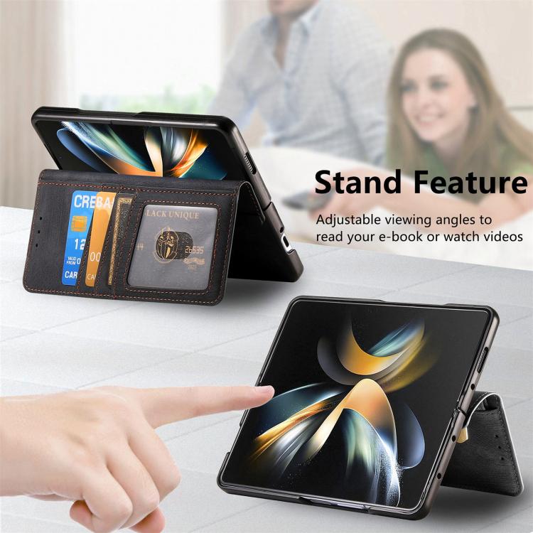 For Samsung Galaxy Z Fold4 Retro MagSafe Magnetic Zipper Wallet Leather Phone Case(Black) by buy2fix