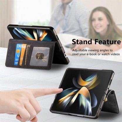 For Samsung Galaxy Z Fold4 Retro MagSafe Magnetic Zipper Wallet Leather Phone Case(Black) by buy2fix