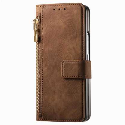 For Samsung Galaxy Z Fold4 Retro MagSafe Magnetic Zipper Wallet Leather Phone Case(Brown) by buy2fix