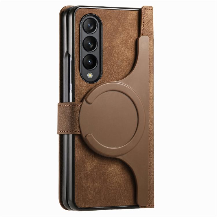 For Samsung Galaxy Z Fold4 Retro MagSafe Magnetic Zipper Wallet Leather Phone Case(Brown) by buy2fix