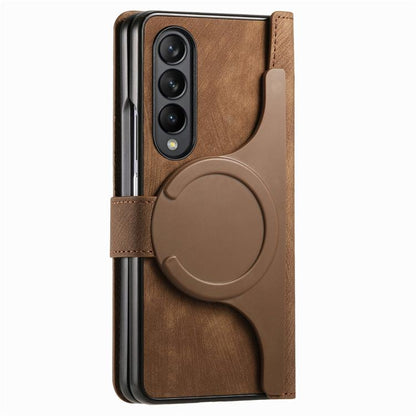 For Samsung Galaxy Z Fold4 Retro MagSafe Magnetic Zipper Wallet Leather Phone Case(Brown) by buy2fix