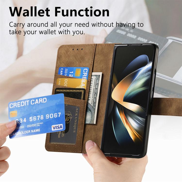 For Samsung Galaxy Z Fold4 Retro MagSafe Magnetic Zipper Wallet Leather Phone Case(Brown) by buy2fix